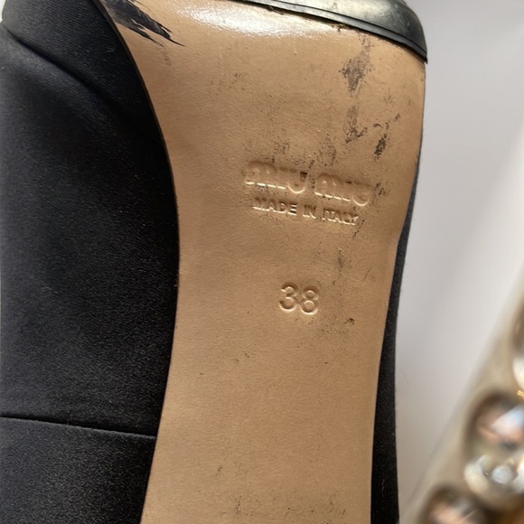 Miu Miu Black Satin Calzature Raso Open Toe Swarovski Crystal 4" Heels - Picture 3 of 9